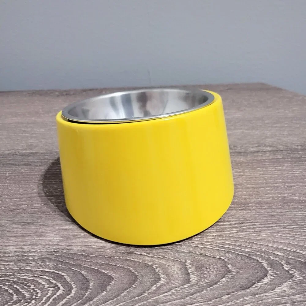 Yellow Slanted Dog Bowl, Non-Skid & Non-Spill, Small